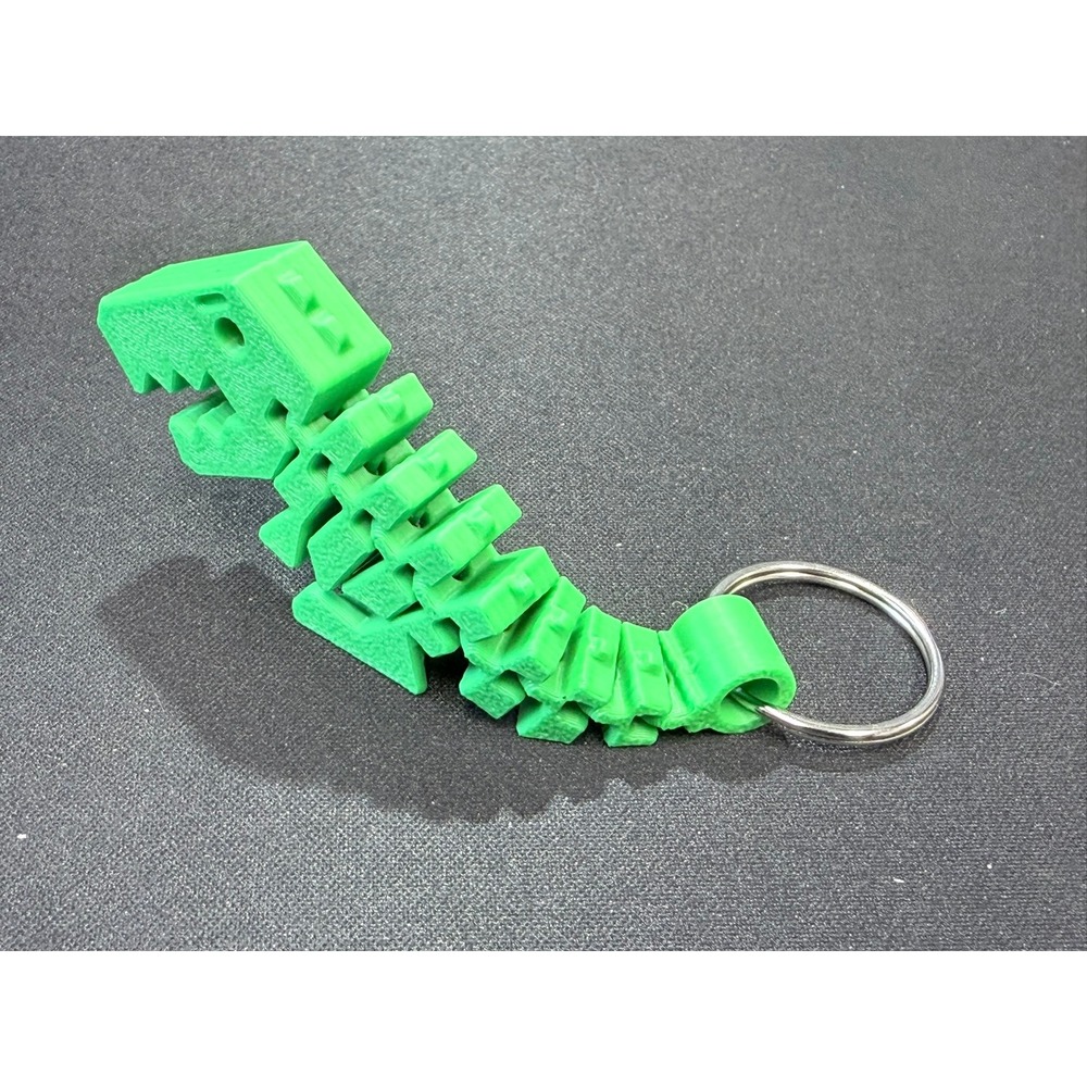 3D Printed Articulated T-Rex Keychain Green Flexible Dinosaur Toy - Picture 4 of 4